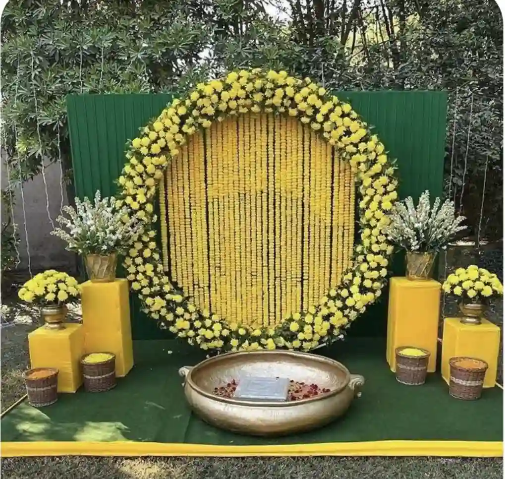 Mehndi Traditional Haldi Yellow Flower Garland Arch