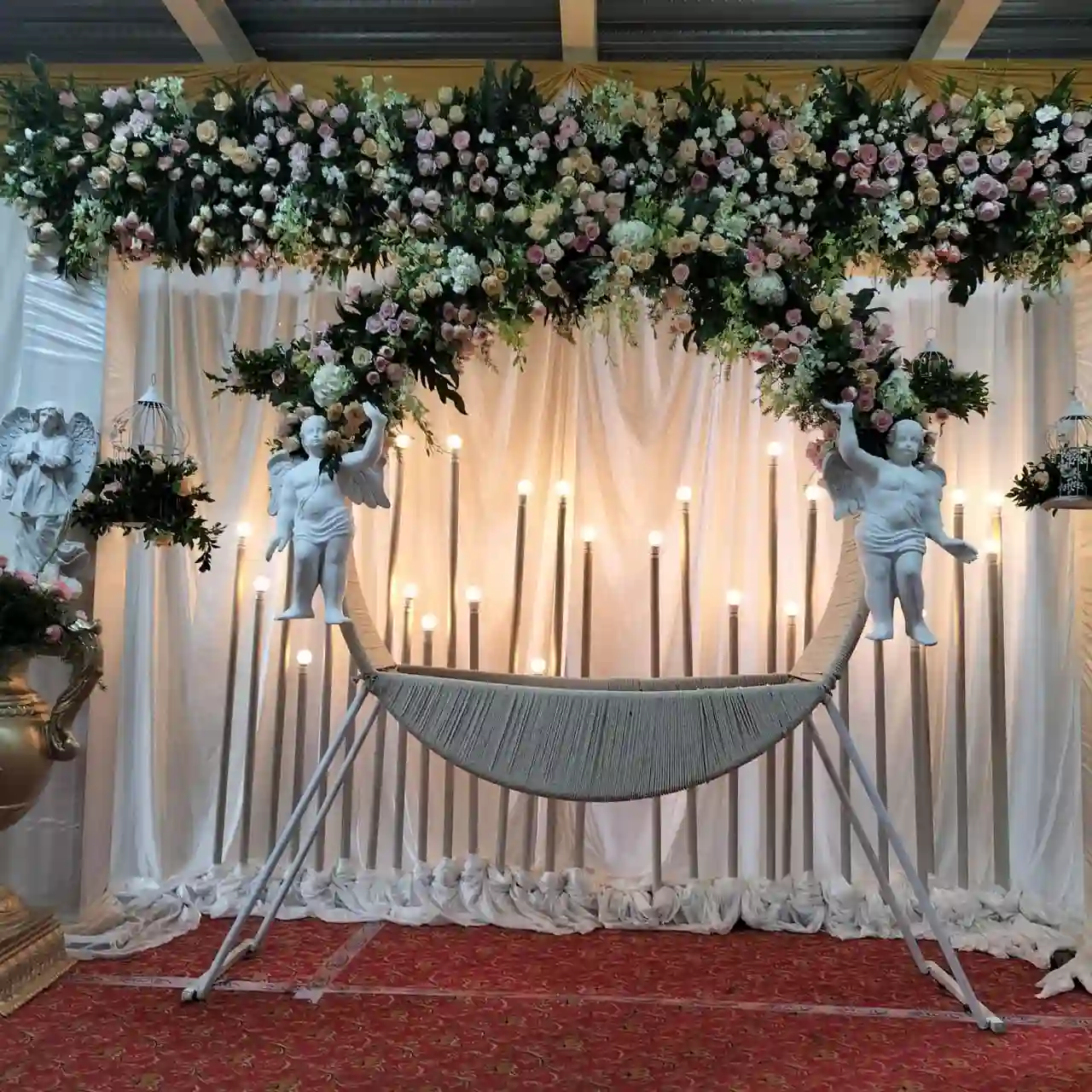 Baptism Angels Cradle Decor with Standing Candlesticks