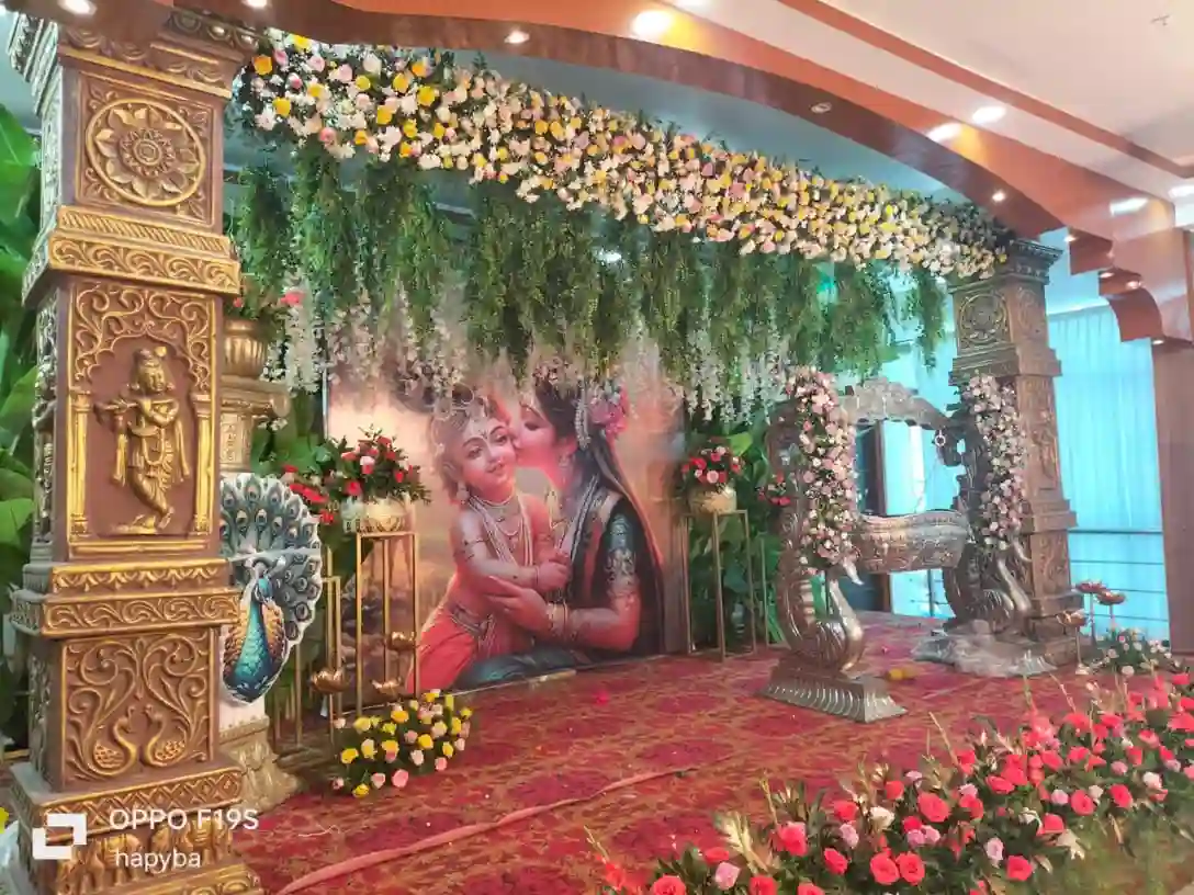 Naming Ceremony Lord Krishna Stage Floral Decor